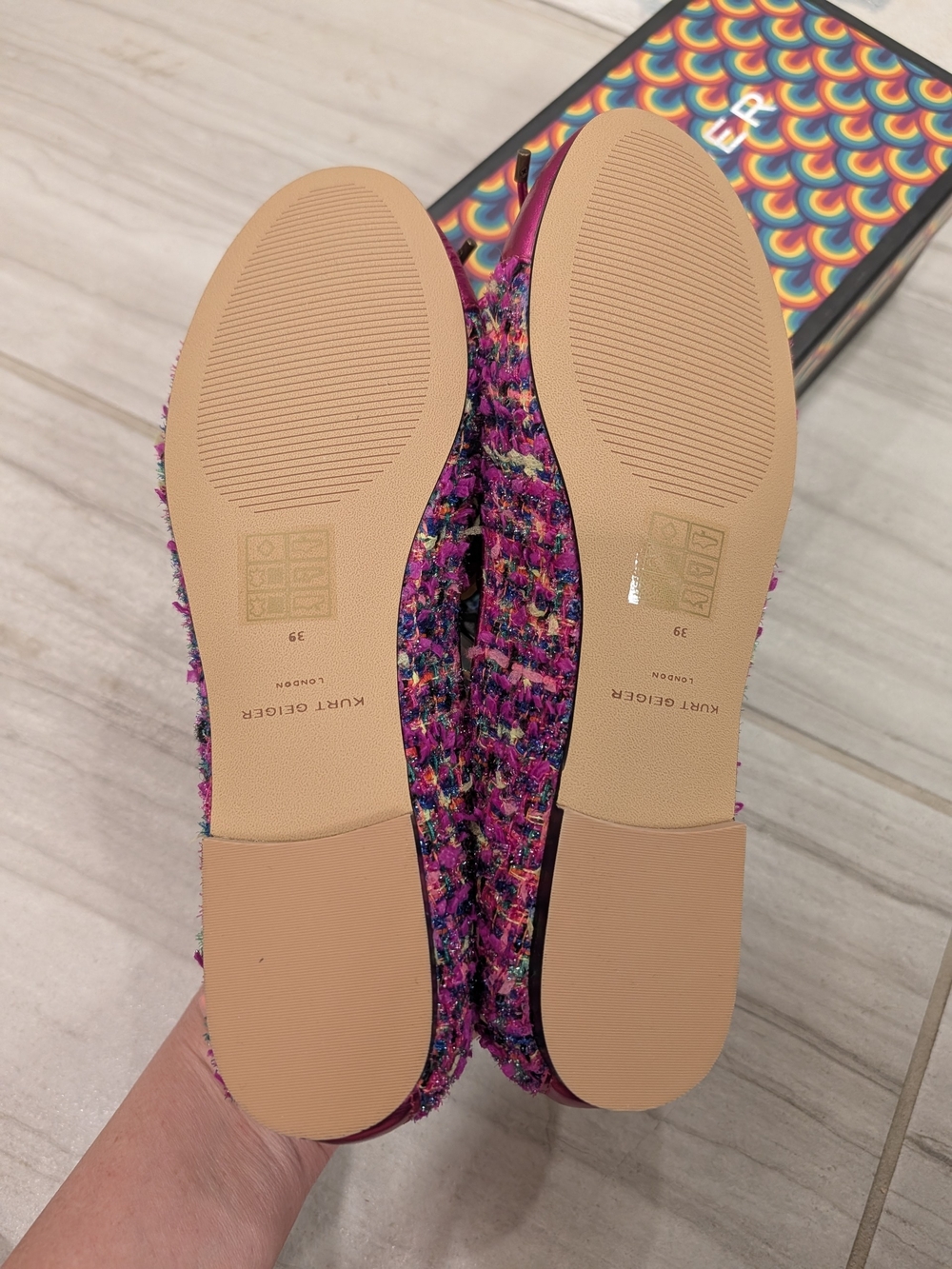 Kurt Geiger Fuchsia Metallic Ballet Flats with Embellished Tweed. 8.5 New - Picture 5 of 6